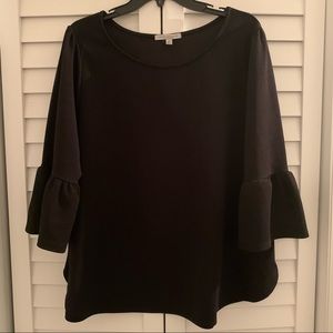Green Envelope Black Bell Sleeve Blouse